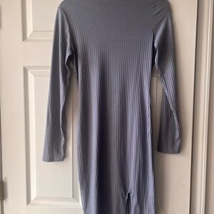 Heart Hips Ribbed Gray Long Sleeve Dress